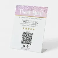 *~* QR THANK YOU REVIEW Pastel Glitter AP8 Pedestal Sign