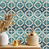 Floral Moroccan Tile Pattern#1 Teal White ID1078