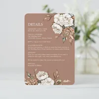 Modern Peony & Hydrangea Mocha Mousse Wedding Enclosure Card