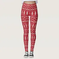 Red Ugly Christmas Sweater Pattern Leggings