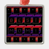 Best Mom Colored Blocks & Black Background Metal Ornament