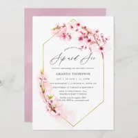 Geometric Pink Cherry Blossom Sip and See Party Invitation