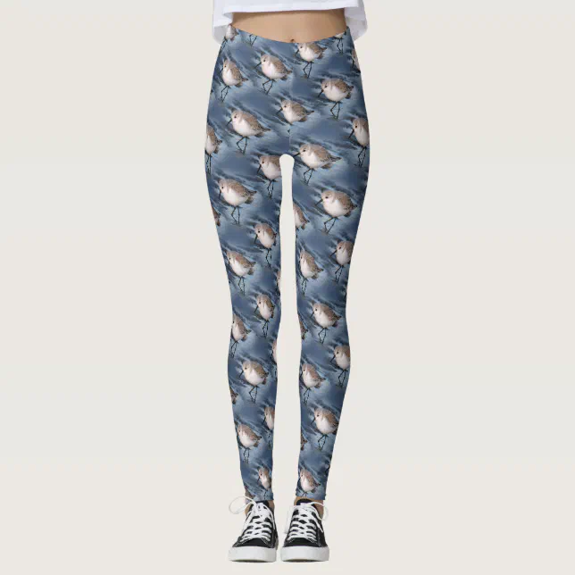 Cute Sanderling Sandpiper Wanders Winter Shores Leggings