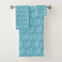  Romantic white fractal ornaments on blue Bath Towel Set