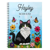 Personalized Cat, Flowers and Butterflies   Notebook