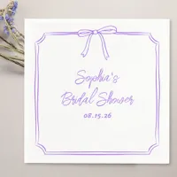 Cute Purple Simple Girly Bow Bridal Shower Napkins