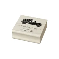 Cute Christmas Tree Vintage Truck Return Address Rubber Stamp