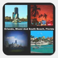 Orlando Miami South Beach Collage Square Sticker