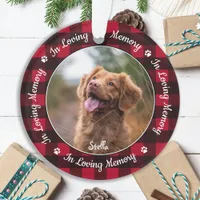 In Loving Memory Red Plaid Dog Photo Pet Memorial Ornament