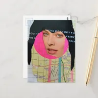 Abstact Woman With Black Hair Collage Postcard