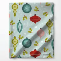 Vintage Christmas Ornaments on Light Blue Pattern Fabric