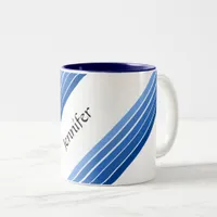 Mug - Blue Diagonal Stripes with Name