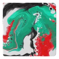Red, Green, Black and White Marble Fluid Art    Trivet