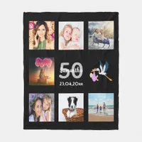 50th birthday photo collage black fleece blanket
