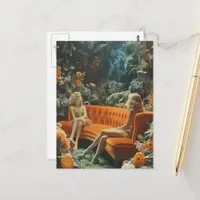 Surreal Women Orange Vintage Couch in Jungle Postcard