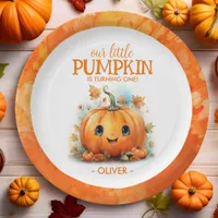 Cute Little Pumpkin Birthday Party Paper Plates