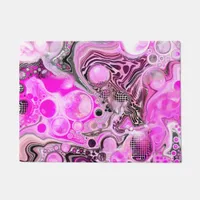 Pink and Black Abstract Fluid Art  Doormat