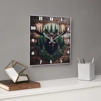 Majestic Moose Art Surrounded by Pine Trees Square Wall Clock