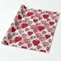 Whimsical Red and Pink Hearts Valentine's Wrapping Paper