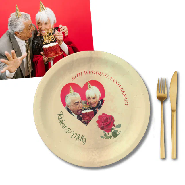 Red Rose custom Anniversary  Paper Plates