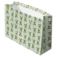 Cute Teddy Bear Green PJs Green Background Large Gift Bag