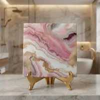 Elegant Blush Pink Rose Gold & White Agate Marble Ceramic Tile