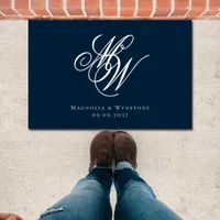 Navy Monogram Newlyweds Doormat