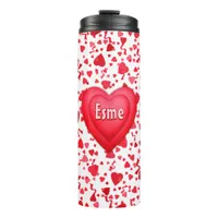 Red Confetti Hearts Personalized Thermal Tumbler