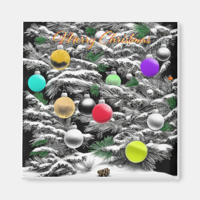 Christmas tree in white&black touch of color magnet