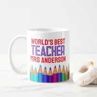 Cute World's Best Teacher Add a Name Pencils Coffee Mug