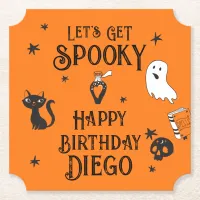 Retro Orange Halloween Birthday "Let's Get spooky" Paper Coaster