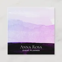 *~* Abstract Watercolor Purple Black Lavender Pink Square Business Card