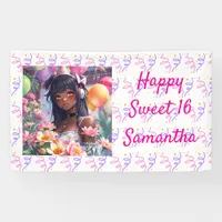 Pretty Anime Girl of Color Personalized Birthday Banner