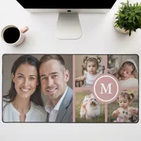 Custom 5 Photo Collage Dusty Pink Family Desk Mat