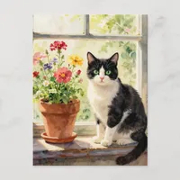 Just Saying Hi | Cat and Flower Themed Postcard