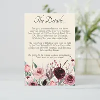 Cream Burgundy Watercolor Floral Wedding Detail Enclosure Card