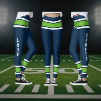 Blue Green White Team Jersey Colors Love Sports Leggings