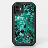 Teal and Black Bubbles Digital Fluid Art Cells  OtterBox Defender iPhone 11 Case