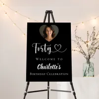 Black 40th birthday party photo heart welcome foam board