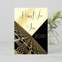 Happy New Year 20xx modern gold lace on black bg Foil Invitation