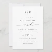 Minimalist Simple Heart Monogram Romantic Wedding Invitation