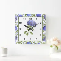 Blue Hydrangeas Botanical Art Wall Clock