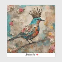 Bird in a Crown Mixed Media Collage Sticker