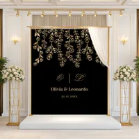 Floral Gold And Black Elegant Wedding Backdrop