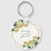 Yellow Floral Wed Elegant Gold Glitter Geometric Keychain