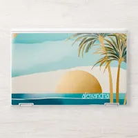 Cute Boho Gold Abstract Beach Landscape With Name HP Laptop Skin