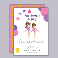 Gymnastic Birthday Party Sisters Pink Gym Invitation