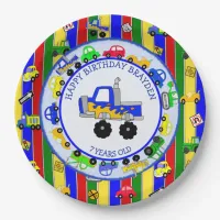 Trucks, Cars, Tractors and Traffic Signs Birthday Paper Plates