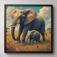 A Sweet Sentimental Mama and Baby Elephant Peel And Stick Photo Tile
