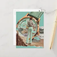 Surreal Time for Beach Fashion Lady Collage  Postcard
